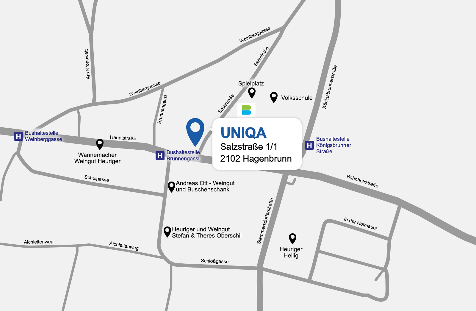 Eine detaillierte gezeichnete Karte der UNIQA Generalagentur Jany & Partner